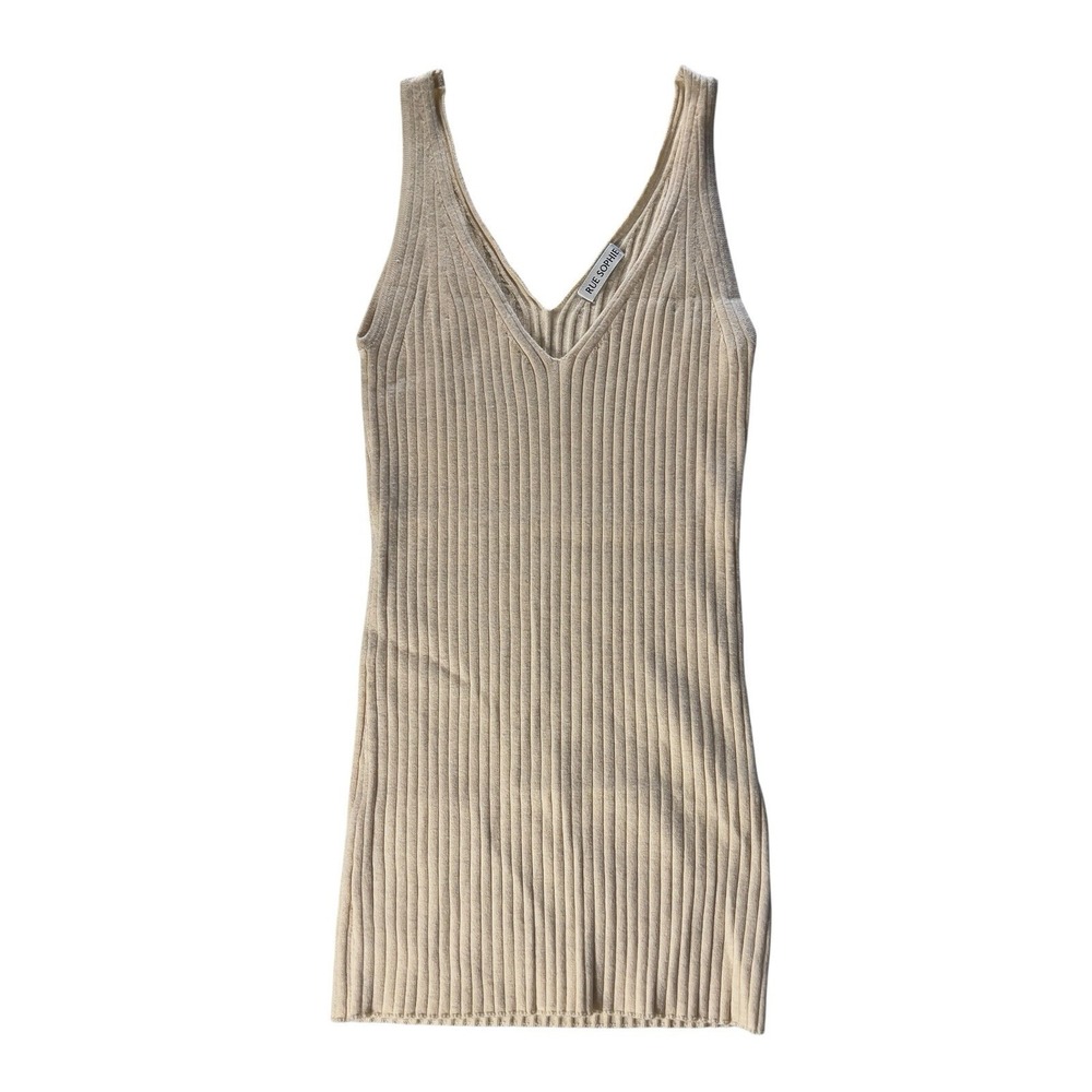 Rue Sophie Ribbed Knit Tank Top Women's Small V-Neck Cream Neutral Minimalist